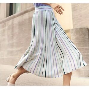 Ann Taylor NWT Striped Midi knit Skirt in White and Purple and green